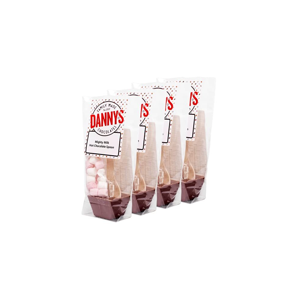 Danny's Hot Chocolate Spoons with Marshmallows - 4 x Large 50g Mighty Milk & Mallows Hot Chocolate Stirrer - Xmas Eve Box Fillers - Secret Santa Gifts