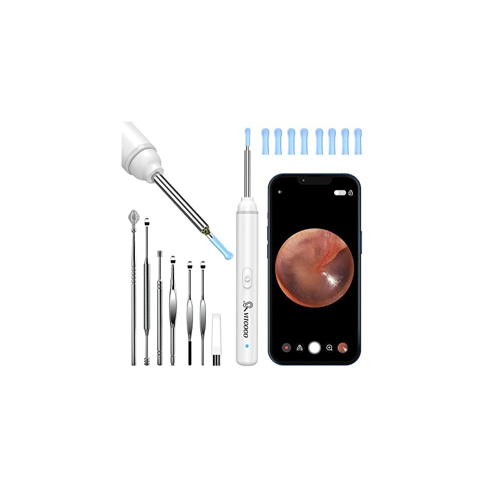 Vitcoco White Ear Wax Removal Kit 1920P Wireless Ear Cleaner With Camera With 6 Led Lights 3Mm Visual Ear Otoscope For Iphone, Android, Ipad (White)