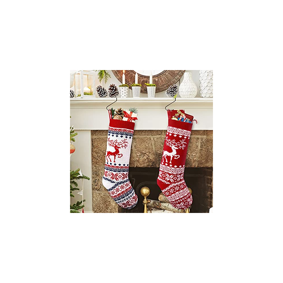 VDSOW Christmas Stockings Set of 2, 18 inch Knitted Christmas Stocking Personalised for Adults Kids, Large Xmas Stockings Hanging Gift Bag Socks