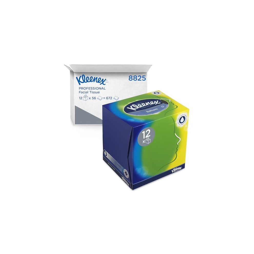 Kleenex facial tissue Box 8825 - soft, strong and absorbent - 12 x 56 (672 facial tissues) white, 3-ply, fragrance-free