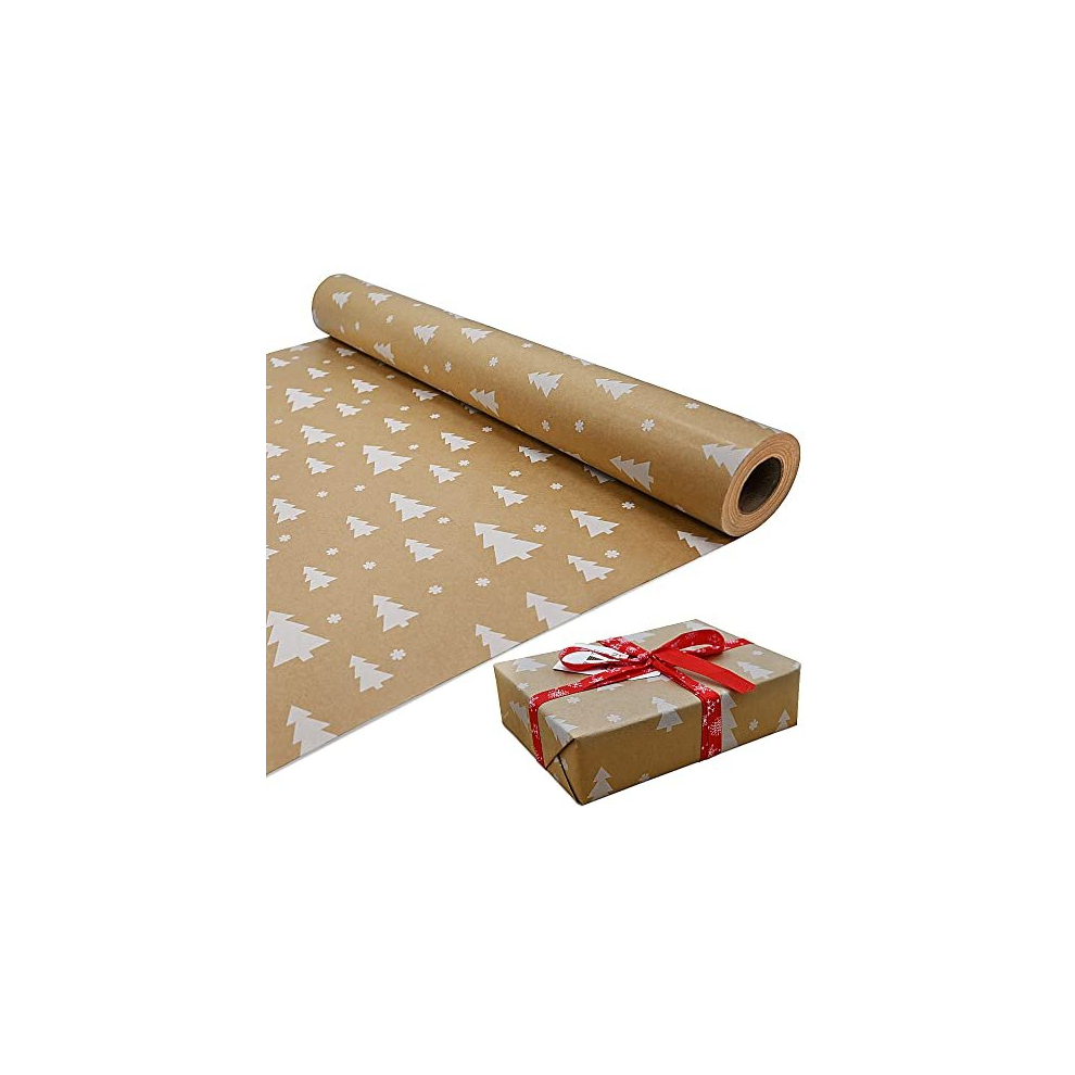 15m Roll of Kraft White Tree Wrapping Paper Roll,100% Recyclable ECO Gift For Birthday Present Party Christmas Decorations(15m x 44cm)