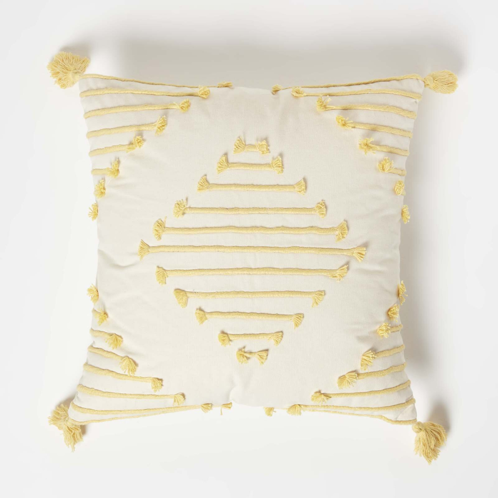 Yellow Geometric Tassel Cotton Cushion