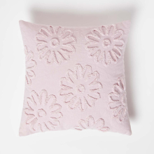 (Lilac) Floral Daisy White Tufted Cotton Cushion 45 x 45 cm