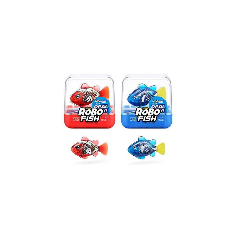 Robo Fish Series 3 Robotic Swimming Fish (Blue and Red) electronic pet fish, summer pool toy, bath toy, (2 Pack, Blue and Red)