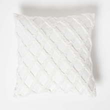 (White) Geometric Diamond Green Tufted Cotton Cushion 45 x 45 cm