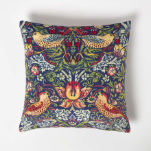 (Navy) Navy William Morris Strawberry Thief Velvet Cushion
