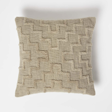 (Tan Beige) Geometric Beige Tufted Cotton Cushion 45 x 45 cm