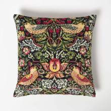 (Black) Navy William Morris Strawberry Thief Velvet Cushion