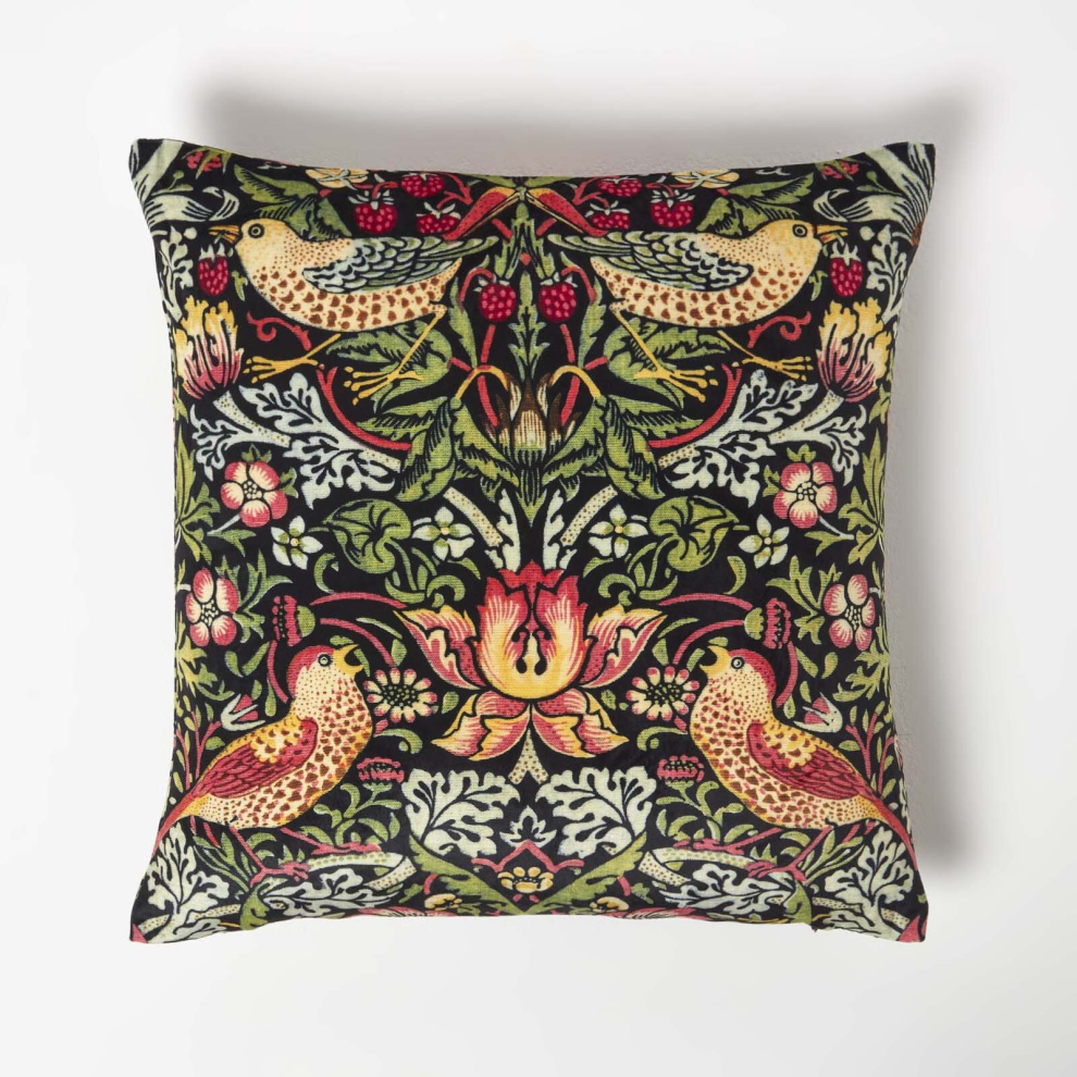 Homescapes (Black) Navy William Morris Strawberry Thief Velvet Cushion Blue,Black