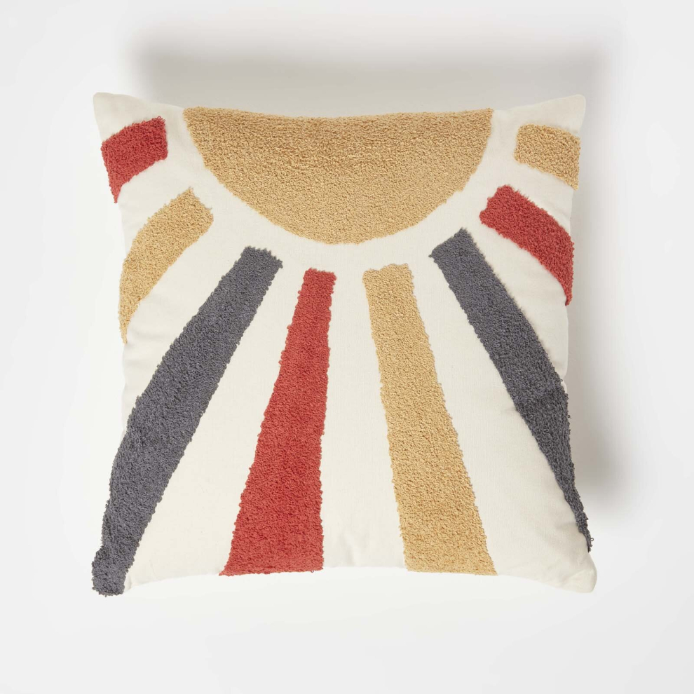 Homescapes Orange & Yellow Sunshine Tufted Cotton Cushion 45 C 45 Cm Orange,Yellow