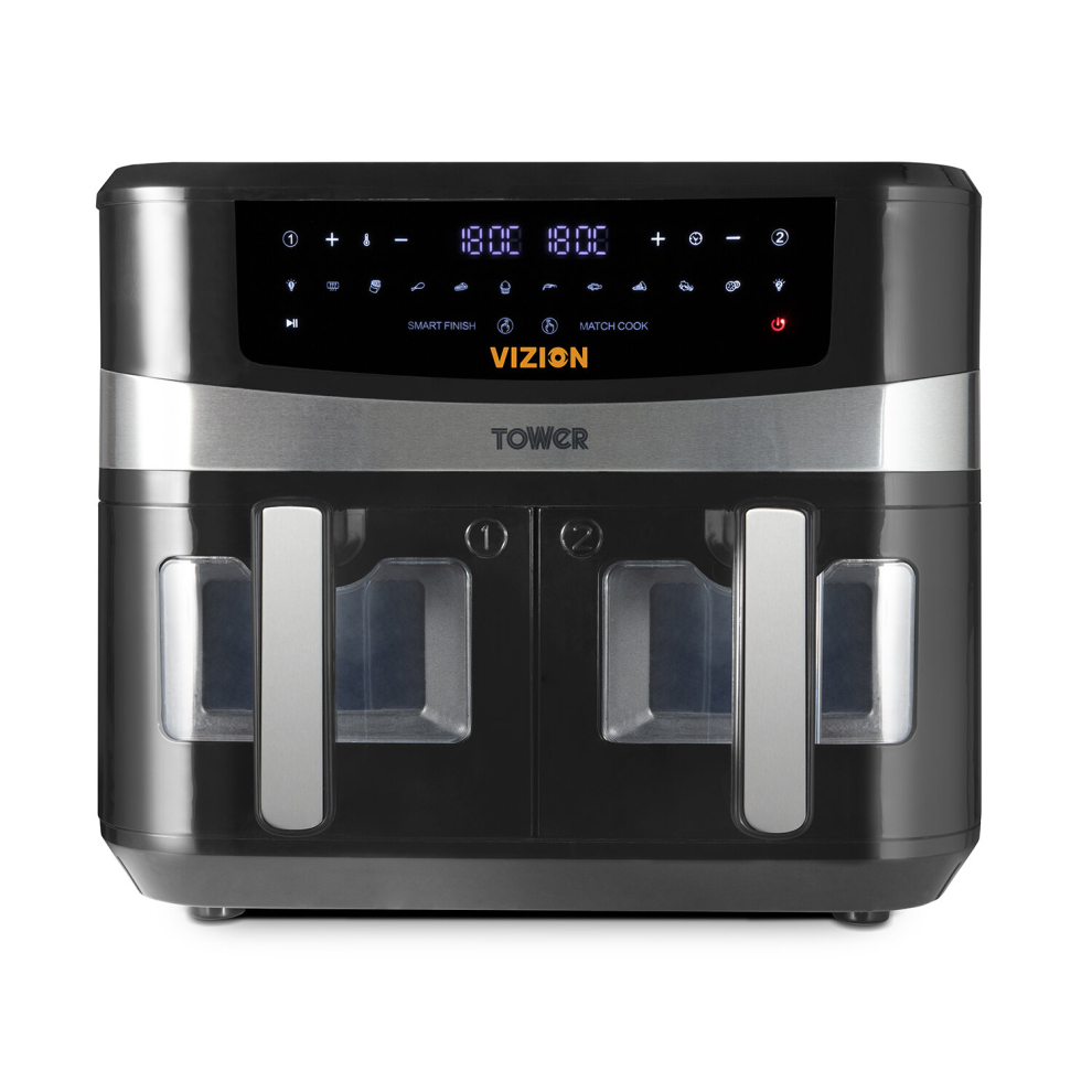 Tower T17100, Vortx Vizion 9L Dual Basket Air Fryer, Black