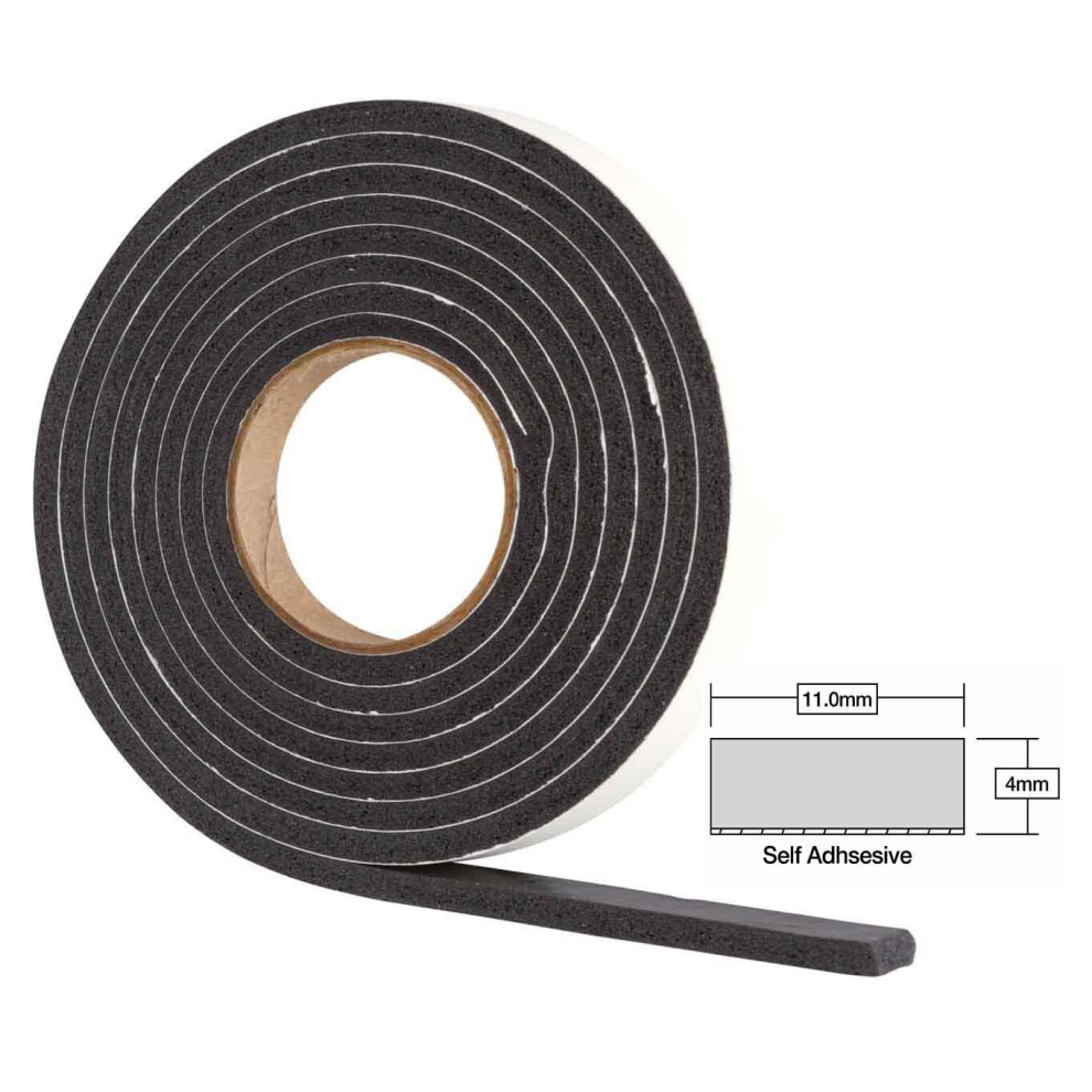 (2 Pack) SureSeal Draught Excluder Self Adhesive Foam Strip for Window & Doors (4mmx11mm, 5m Roll, Black)