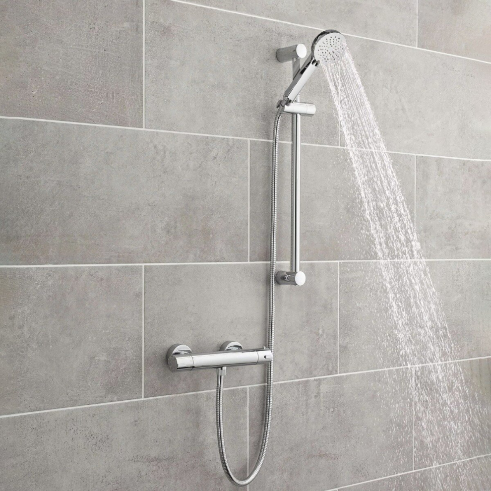 Qubix Thermostatic Round Shower Mixer & Slider Rail Kit Chrome