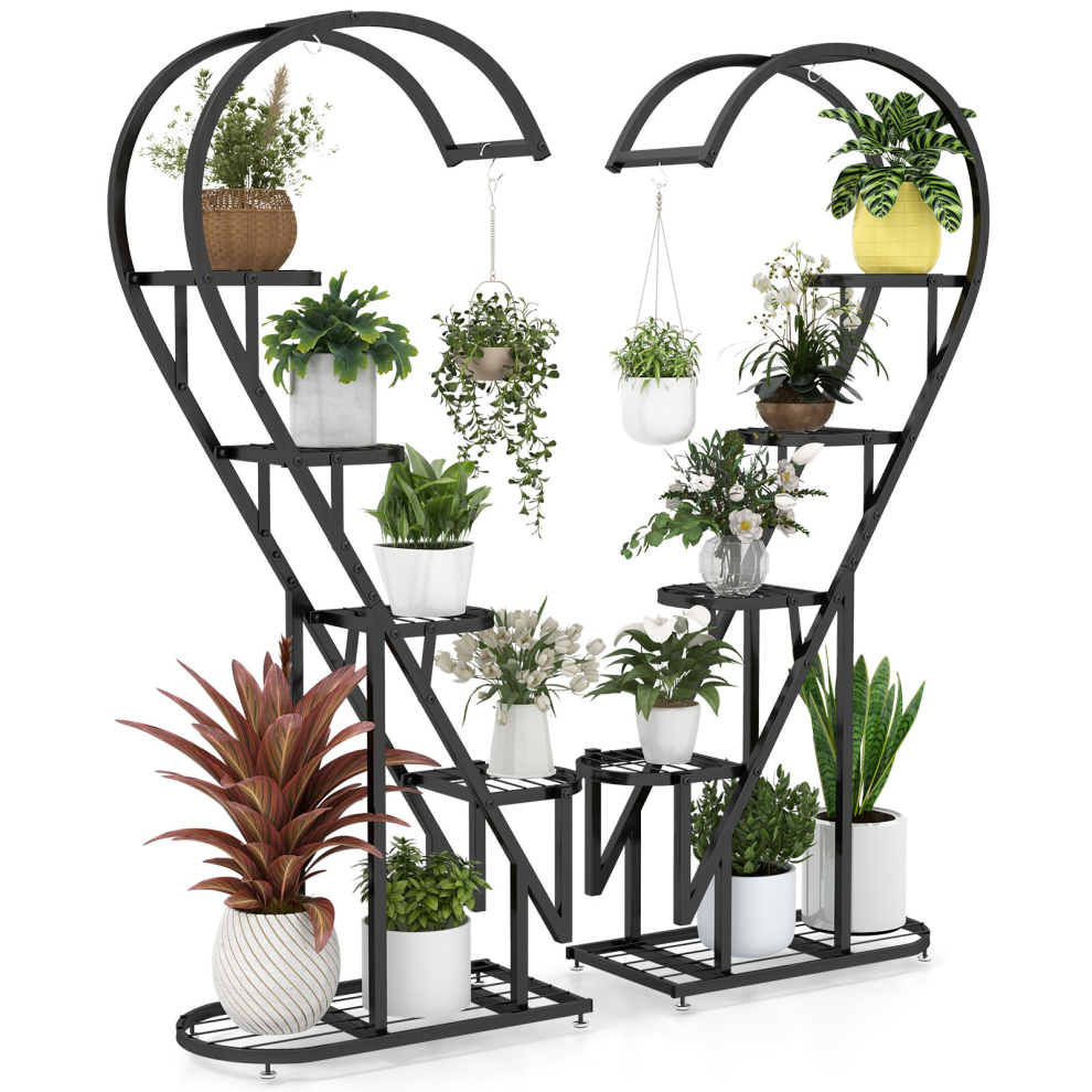 5 Tier Heart-shaped Ladder Plant Stand Metal Plant Shelf w/Hanging Hook