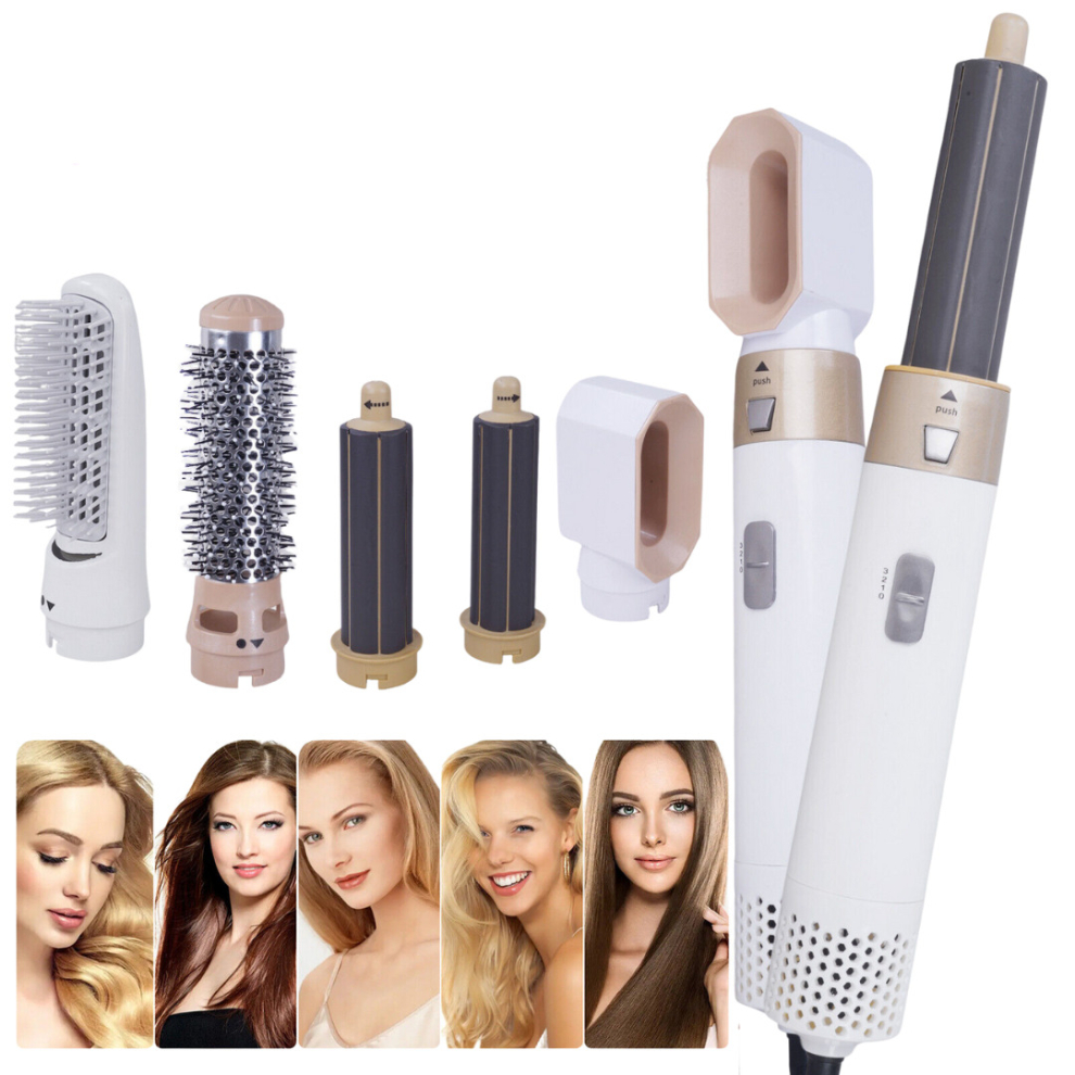 5 in 1 Electric Hair Dryer Blow Hair Curler Set Detachable Styler Hot Air Brush,White