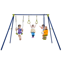 3-in-1 Children Swing Set Metal A-Frame Swing Set Swing Glider w/ 2 Gym Ring