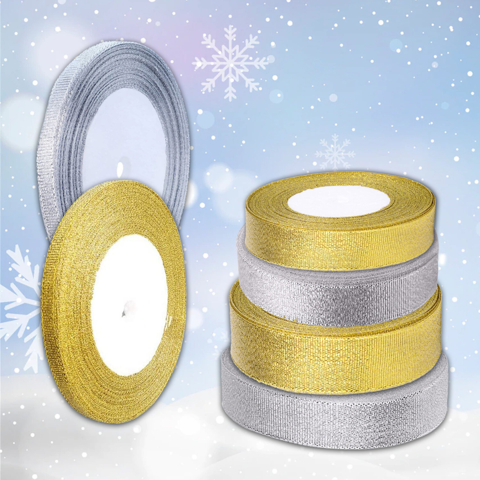 6 Assorted Christmas Glitter Organza Ribbon Xmas Organza Ribbon Rolls for Gift Wrapping, Xmas Tree Wreath Festival Decoration DIY Craft, 6 Metres