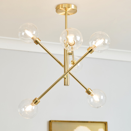 Litecraft Supa Semi Flush Ceiling Light Clear Glass Shades - Brass 1