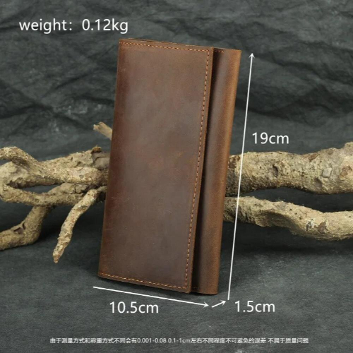 Vintage Natural Crazy Horse Leather Long Men Wallet 2