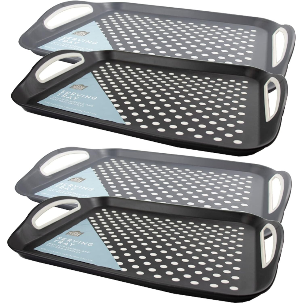 4x Anti-Slip Home Kitchen Serving Trays Rubber Grip Handles Party UK