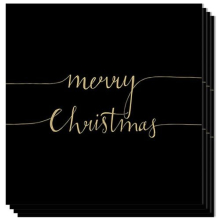 Merry Christmas Black & Gold Script Luncheon Napkins 3Ply 33cm - Pack of 20