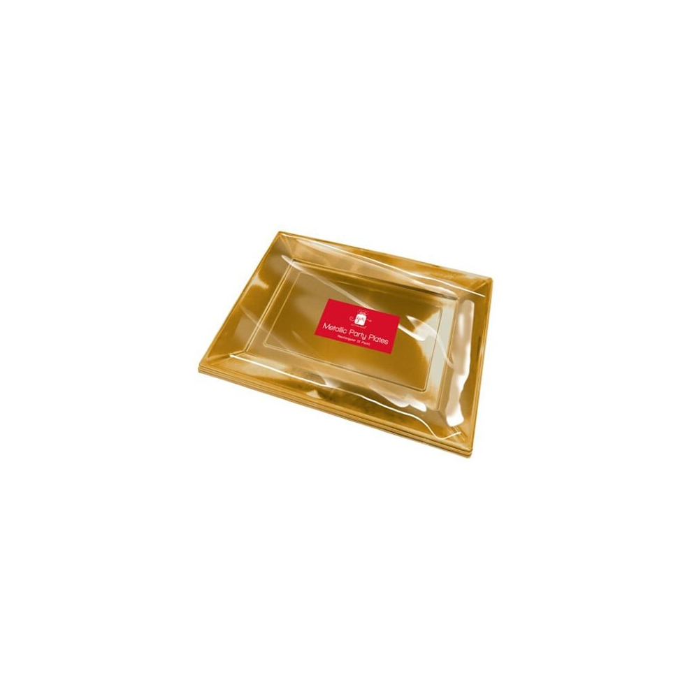 Metallic Gold Plastic Rectangle Party Serving Plates 38cm - Pack of 2