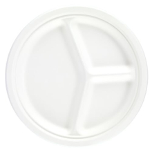 White Round 3 Compartment Compostable Bagasse Plates 26cm - Pack of 25