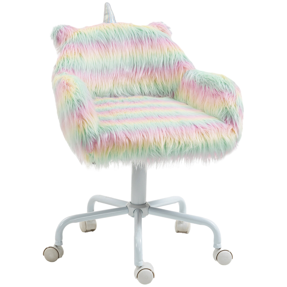 Vinsetto Faux Fur Unicorn Desk Chair Fluffy Home Office Chair With Armrests