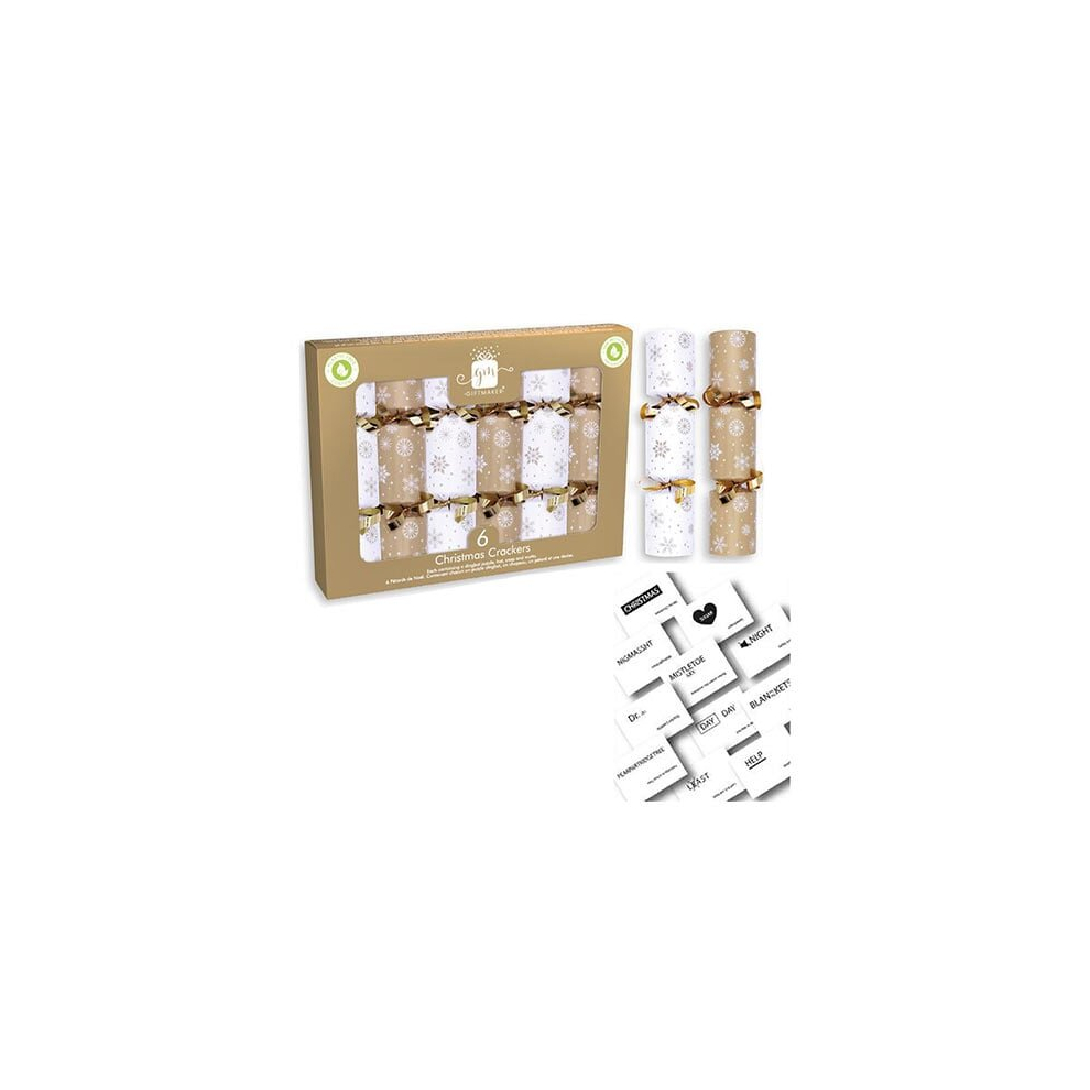 White & Gold Snowflakes Mini Christmas Crackers - Pack of 6