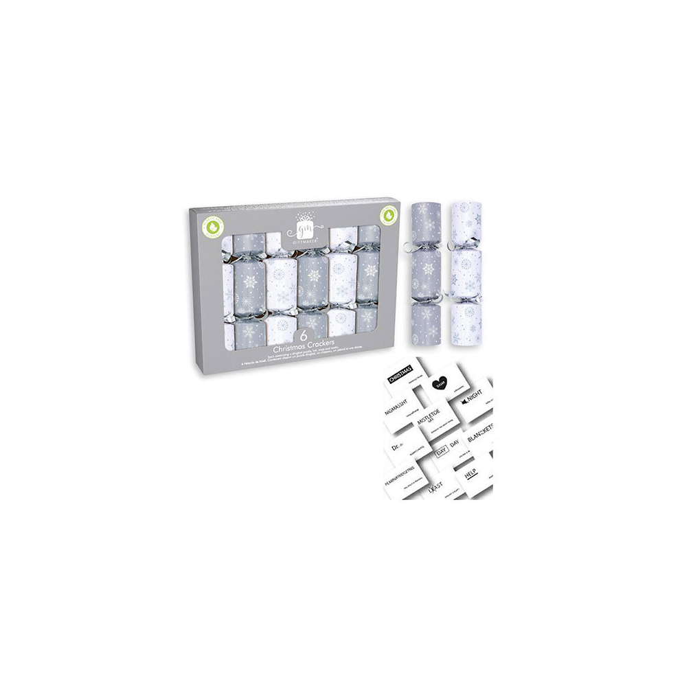 White & Silver Snowflakes Mini Christmas Crackers - Pack of 6