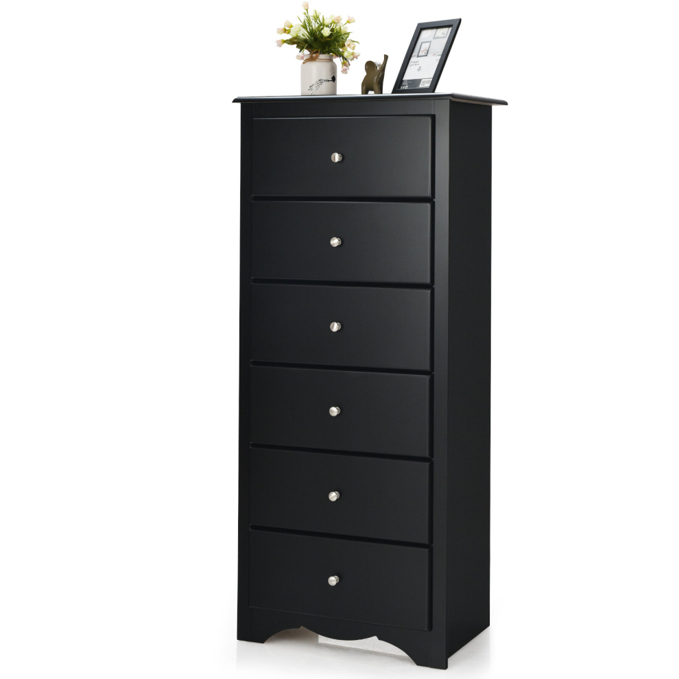 Chest of Drawers 6 Drawers Wooden Storage Cabinet W/ Metal Handles Freesanding