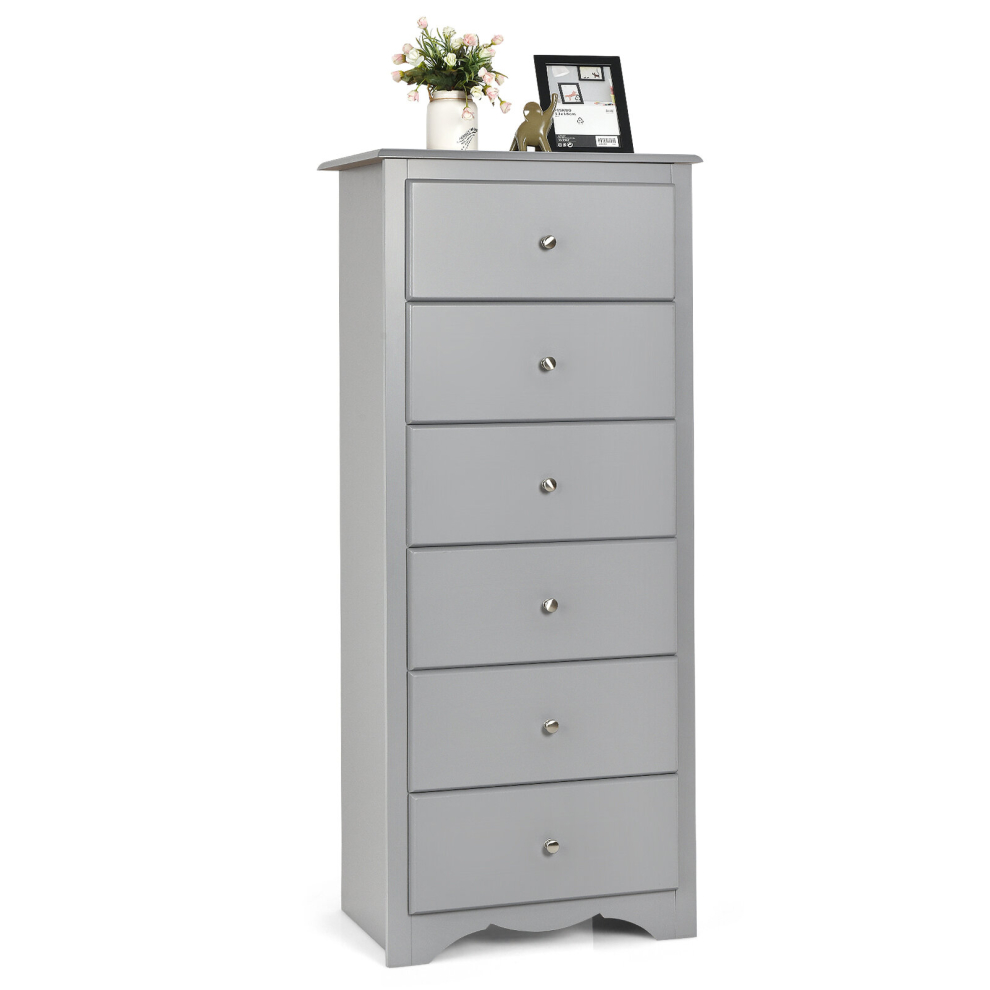 Chest of Drawers 6 Drawers Wooden Storage Cabinet W/ Metal Handles Freesanding