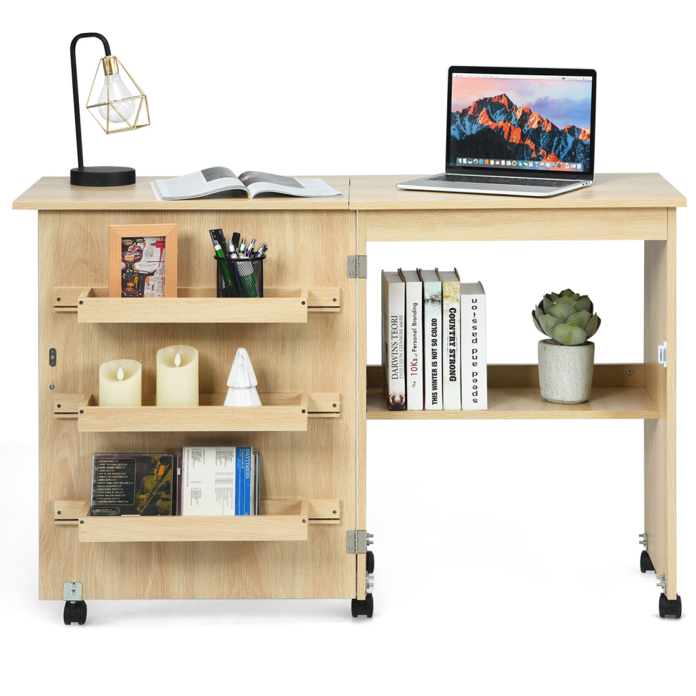 Folding Sewing Table 2 IN 1 Rolling Craft Table Home Office Desk Workstation