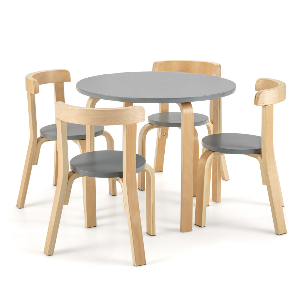 5-Piece Kids Table and Chair Set Children Wooden Activity Table 4 Curved Chairs