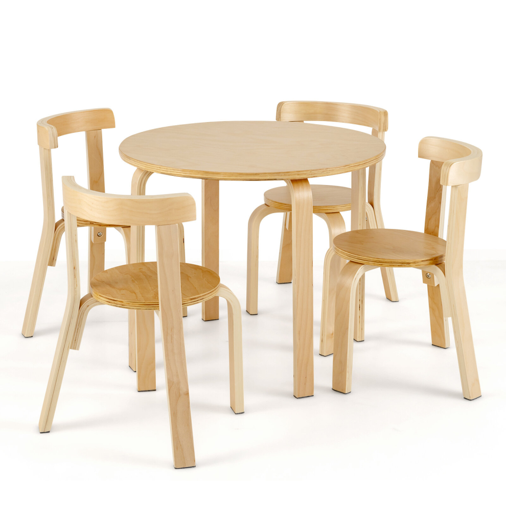 5-Piece Kids Table and Chair Set Children Wooden Activity Table 4 Curved Chairs