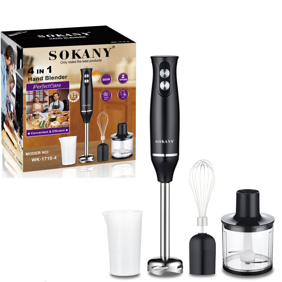 4-in-1 500w Hand Blender Whisk Mixer With Bowl Food Crusher For Kitchen-image-OPC-PCXGW5J-NEW