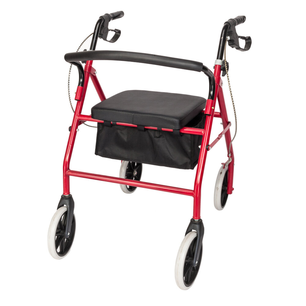 ( & Red) Rollator Mobility Walker Disability Aid Walking 4 Wheels With Seat Black/Red