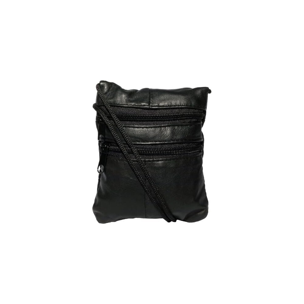Aronz Ghs Extra Small Sheep Nappa Leather Neck Purse Pouch Mini Bag Black