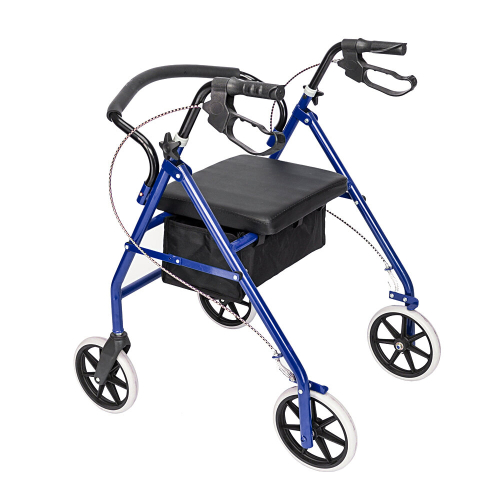 (Black & Blue) Rollator Mobility Walker Disability Aid Walking 4 Wheels with Seat