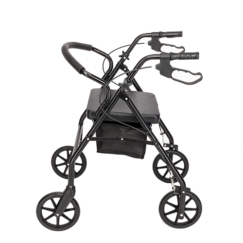 (Black) Rollator Mobility Walker Disability Aid Walking 4 Wheels with Seat