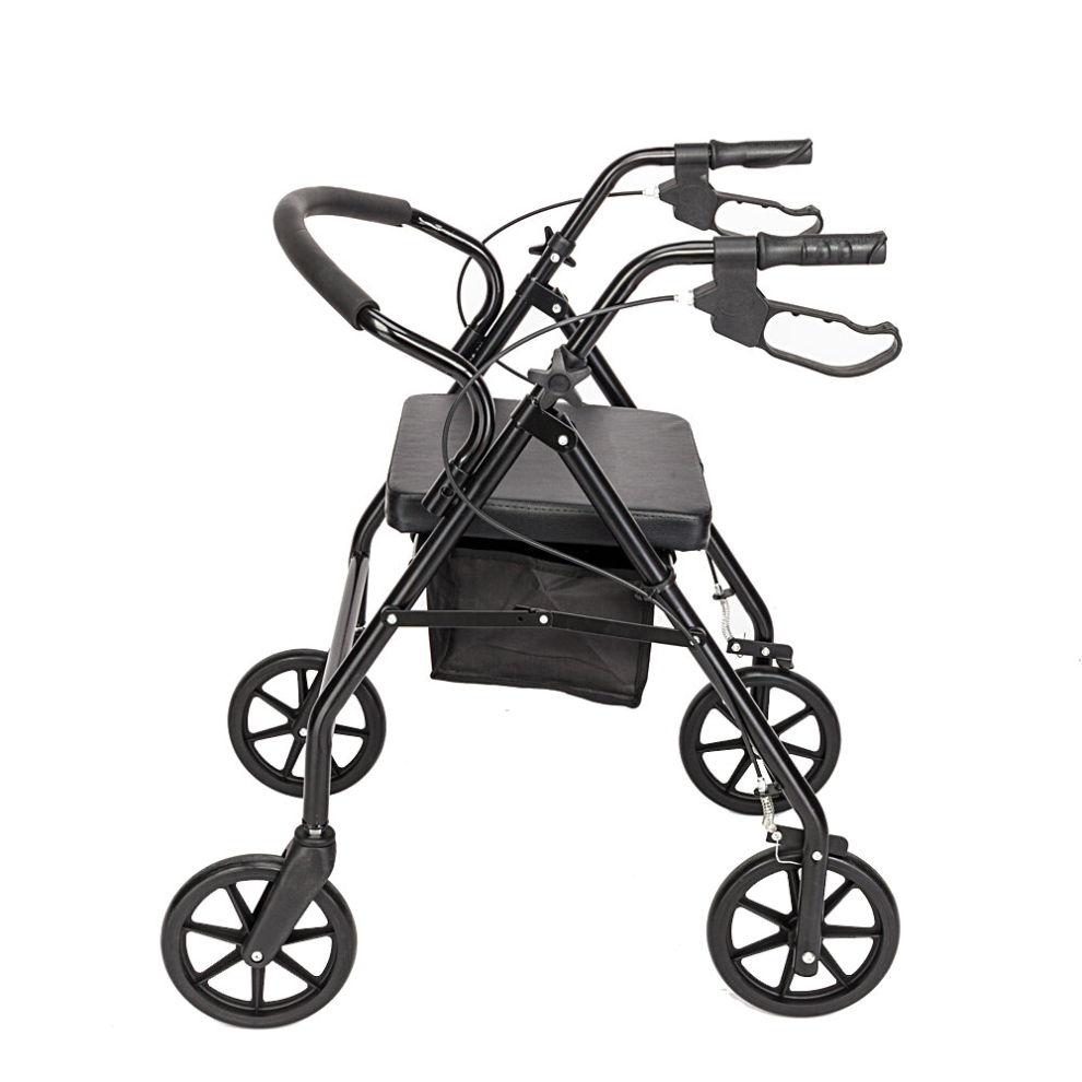 Black (Black) Rollator Mobility Walker Disability Aid Walking 4 Wheels With Seat
