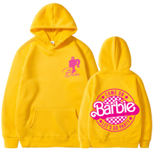 (Yellow 312, L) barbie padded sweatshirt 2d iron-on apparel letters 2d print pocket drawstring hoodie