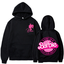 (Black 313, S) barbie padded sweatshirt 2d iron-on apparel letters 2d print pocket drawstring hoodie
