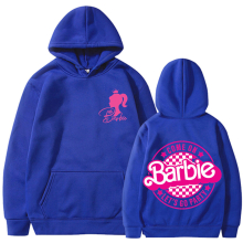 (Blue 312, L) barbie padded sweatshirt 2d iron-on apparel letters 2d print pocket drawstring hoodie