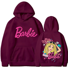 (Burgundy 311, 2XL) barbie padded sweatshirt 2d iron-on apparel letters 2d print pocket drawstring hoodie
