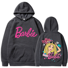 (Dark Gray 311, XL) barbie padded sweatshirt 2d iron-on apparel letters 2d print pocket drawstring hoodie