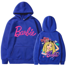 (Blue 311, XL) barbie padded sweatshirt 2d iron-on apparel letters 2d print pocket drawstring hoodie