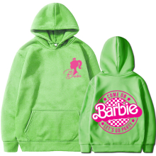 (Fruit Green 12, L) barbie padded sweatshirt 2d iron-on apparel letters 2d print pocket drawstring hoodie