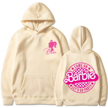 (Khaki 312, 3XL) barbie padded sweatshirt 2d iron-on apparel letters 2d print pocket drawstring hoodie
