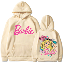 (Khaki 311, S) barbie padded sweatshirt 2d iron-on apparel letters 2d print pocket drawstring hoodie